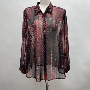 Liz Baker Women's Top Size 1X Black Red Purple Orange Sheer